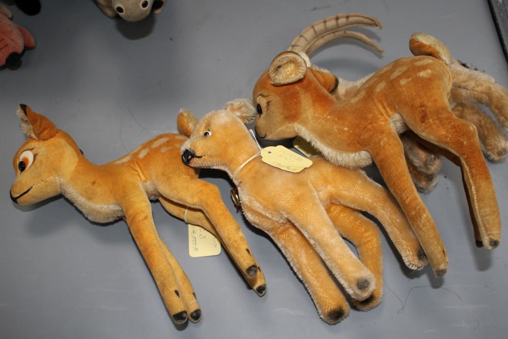 A group of vintage Steiff and other soft toy animals